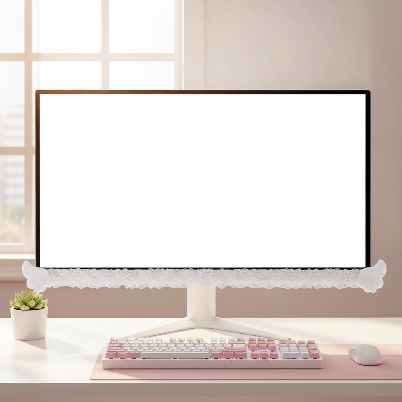 Setup Desk Monitor - Bunte Spitzen-Monitorabdeckung mit Plüsch-Engelsflügeln, süße, ästhetische
